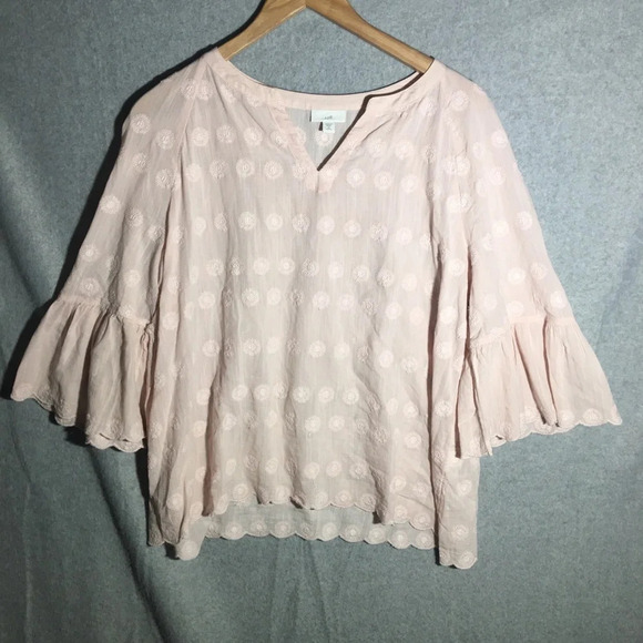 Womens J Jill Blouse Boho Beachy Casual Cottage core Scalloped Hem Bell Sleeve - Picture 1 of 6
